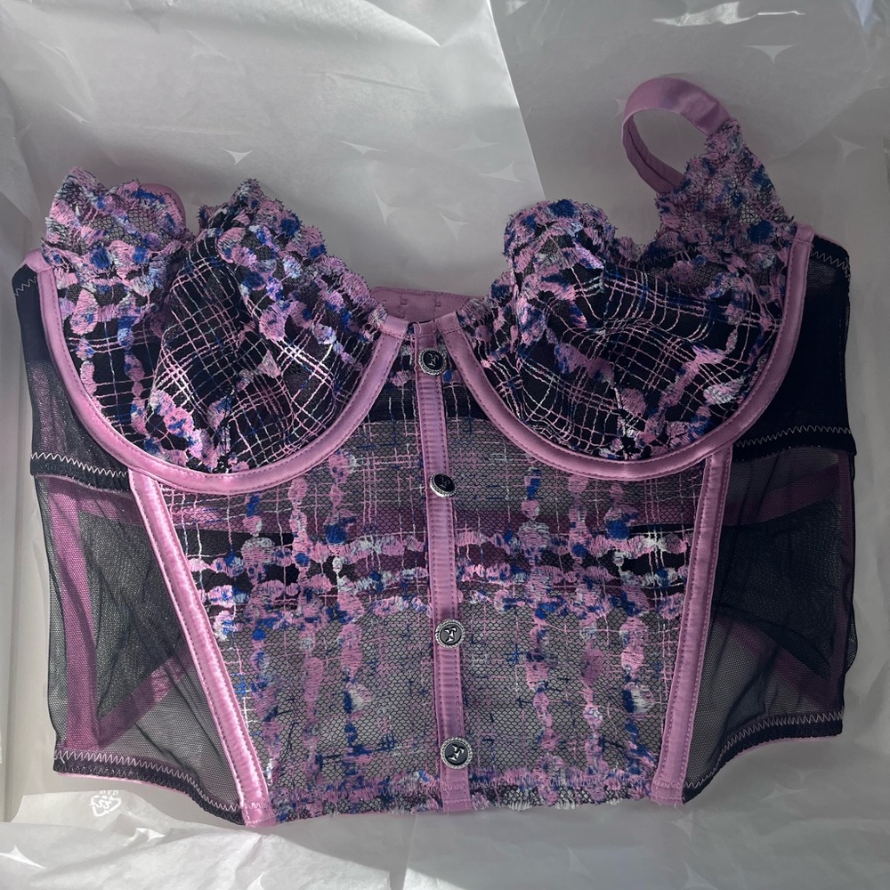 Fleur du Mal Pink and Black Lace Bustier